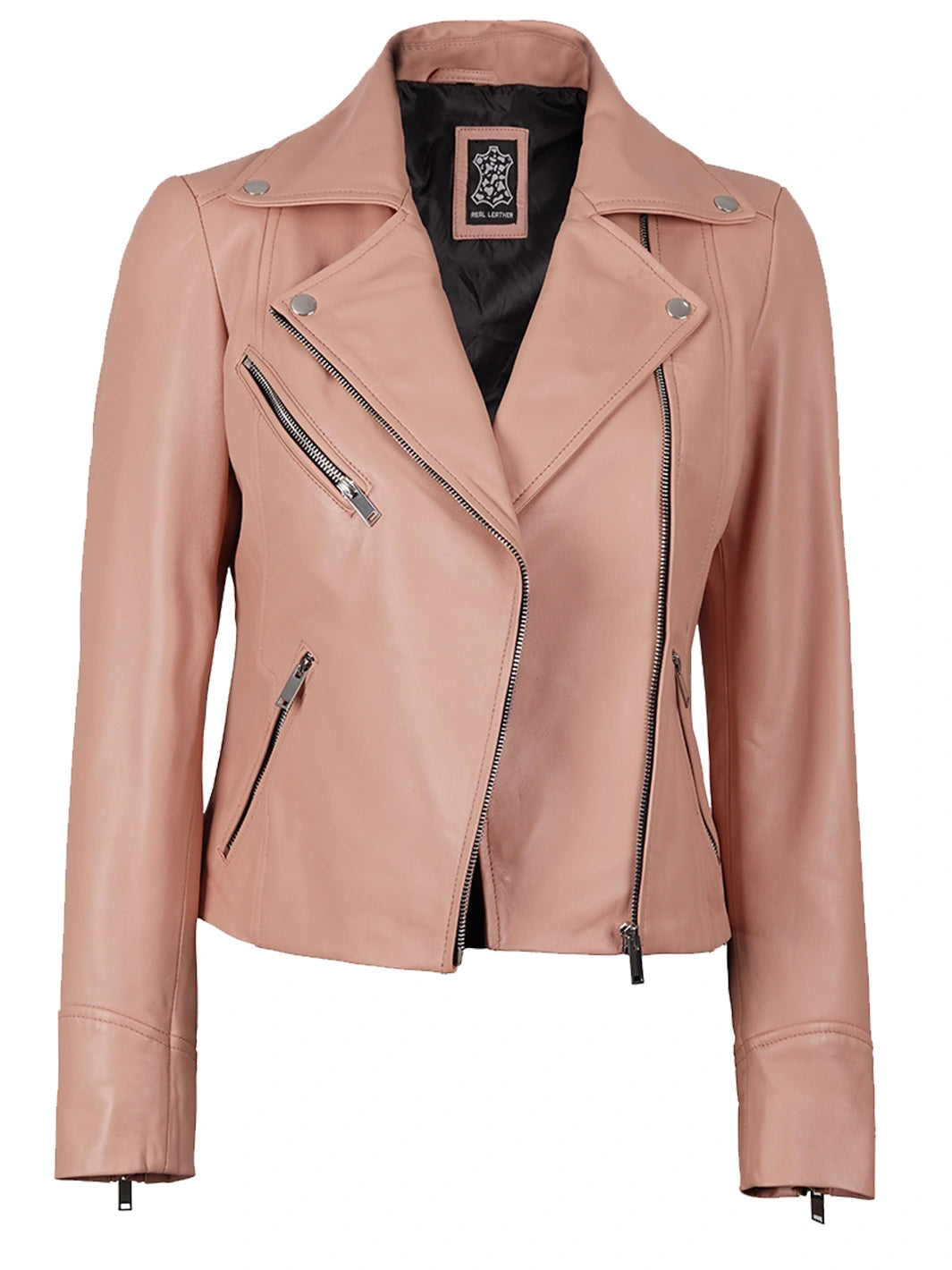 Pink leather jacket on a white background