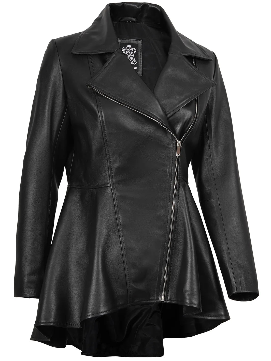 Black Asymmetrical Peplum Leather Jacket Womens