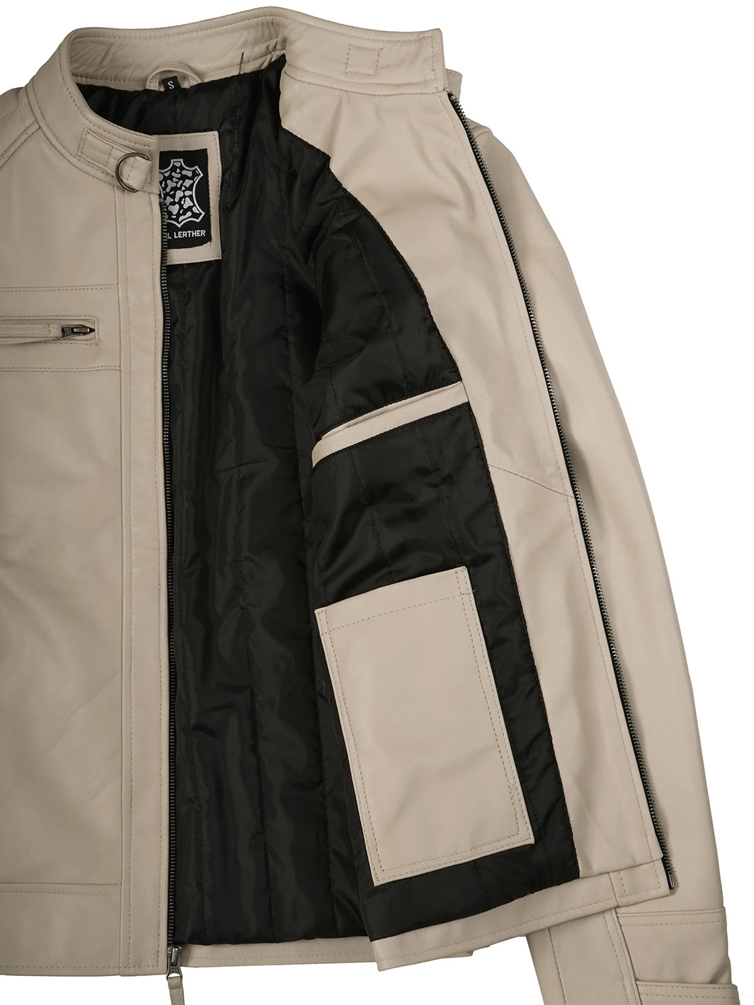 Cafe Racer Leather Jacket Beige Features 