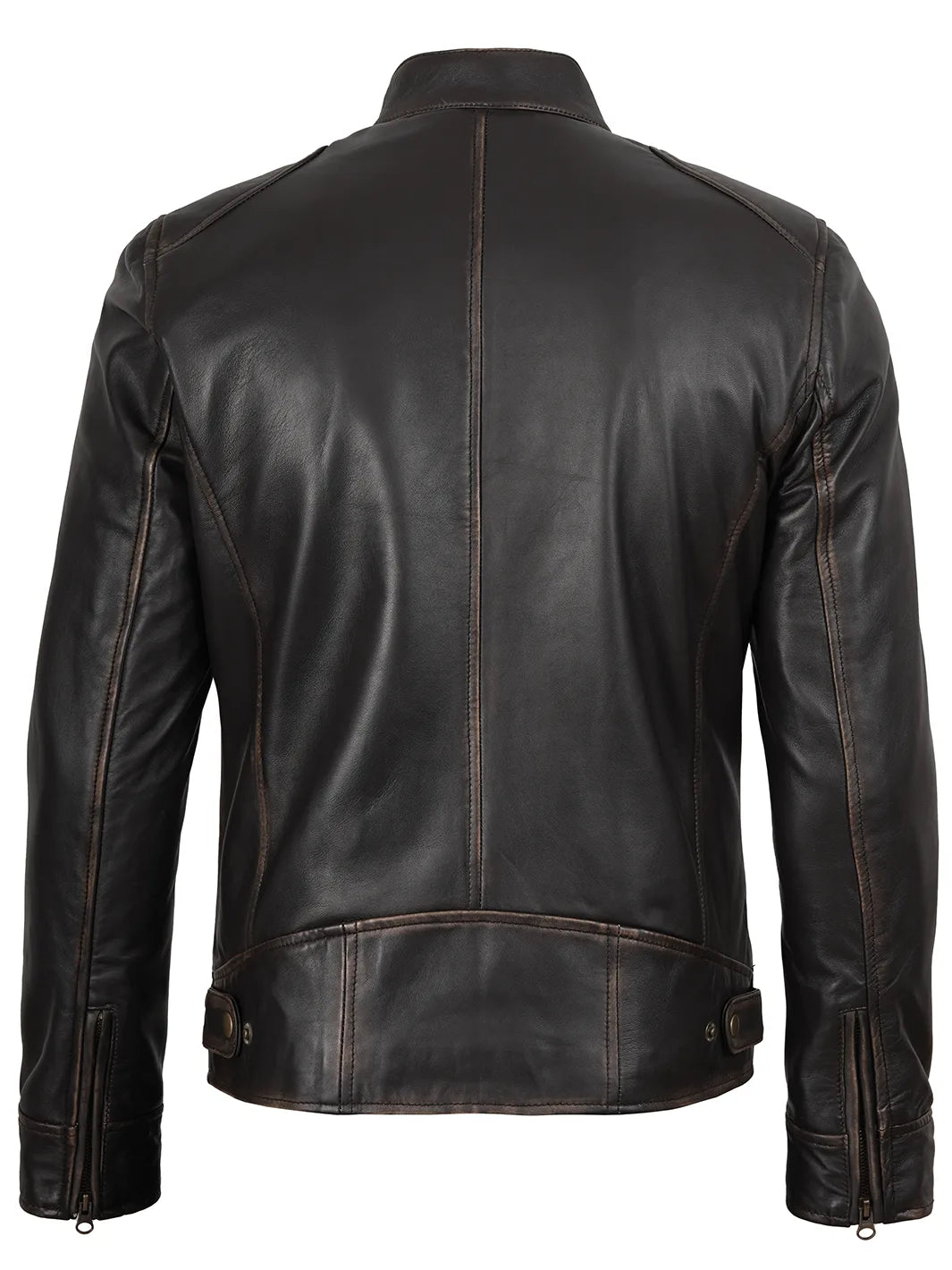 Dodge Mens Rub-Off Dark Brown Cafe Racer Leather Jacket