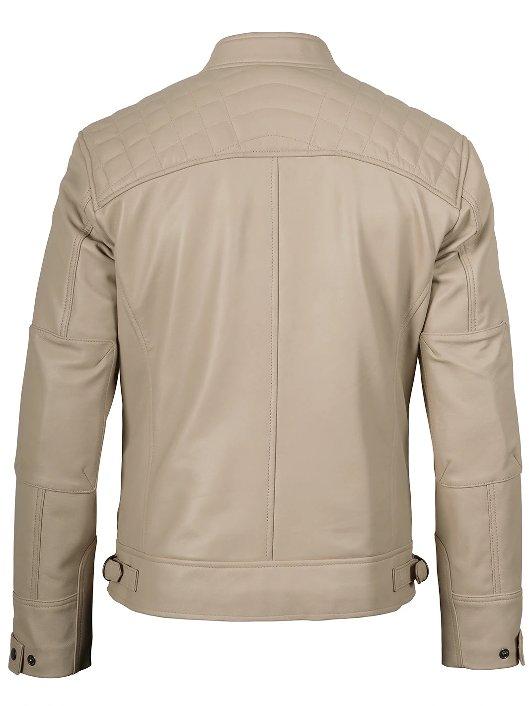 Johnson Mens Beige Cafe Racer Leather Jacket