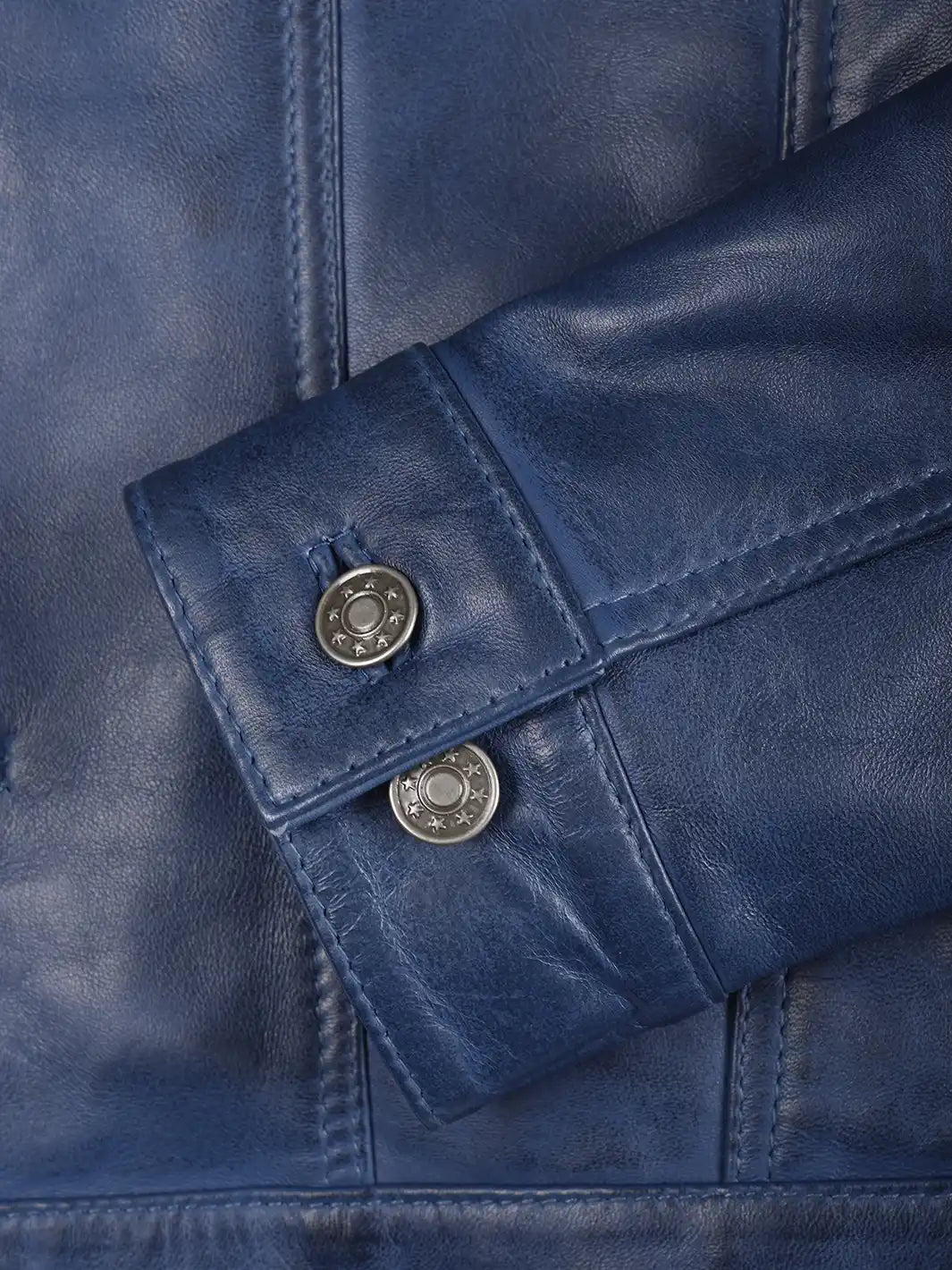 Leather Jacket Mens Blue Trucker 