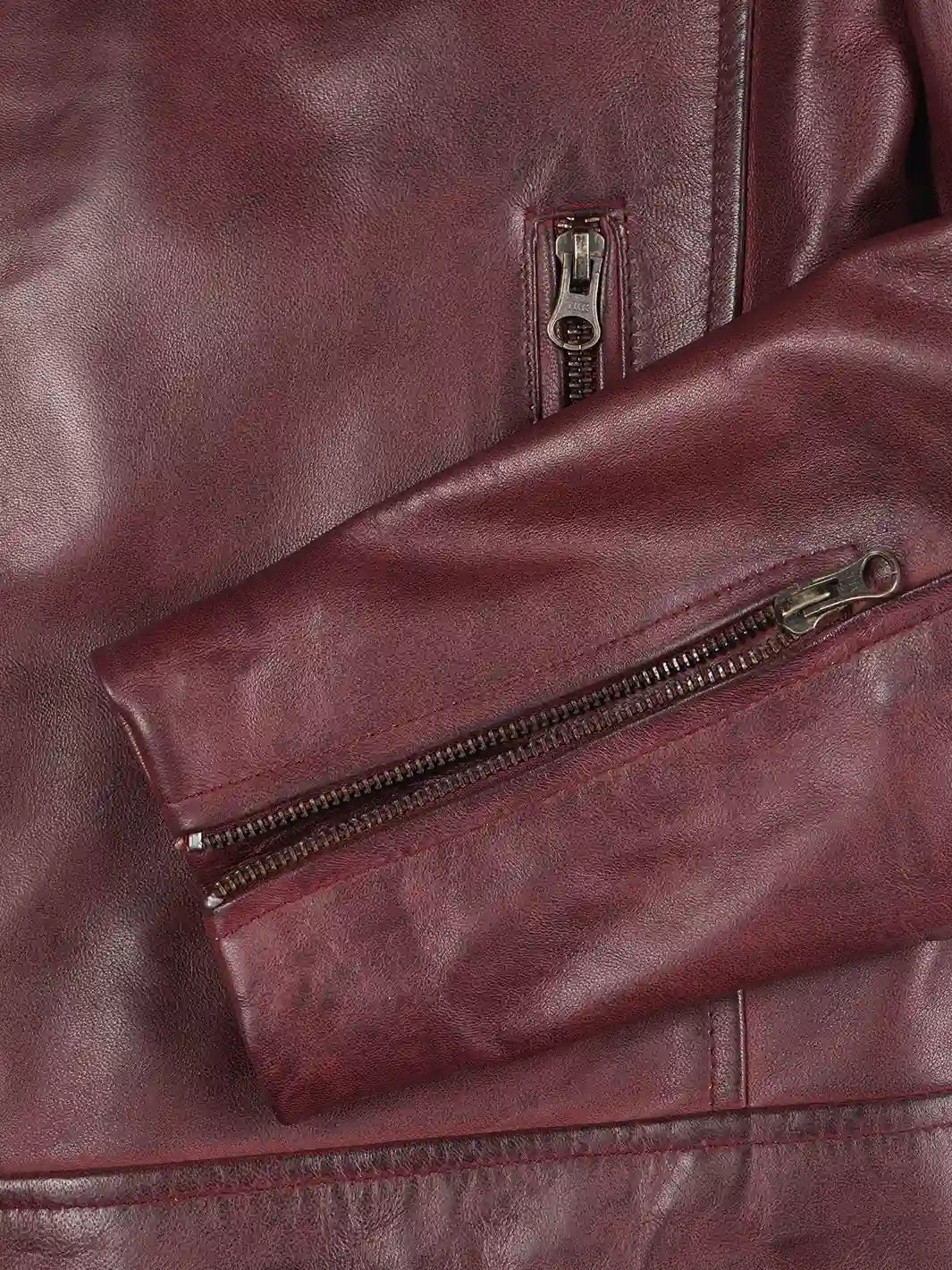 Leather Jacket Mens Maroon Biker 