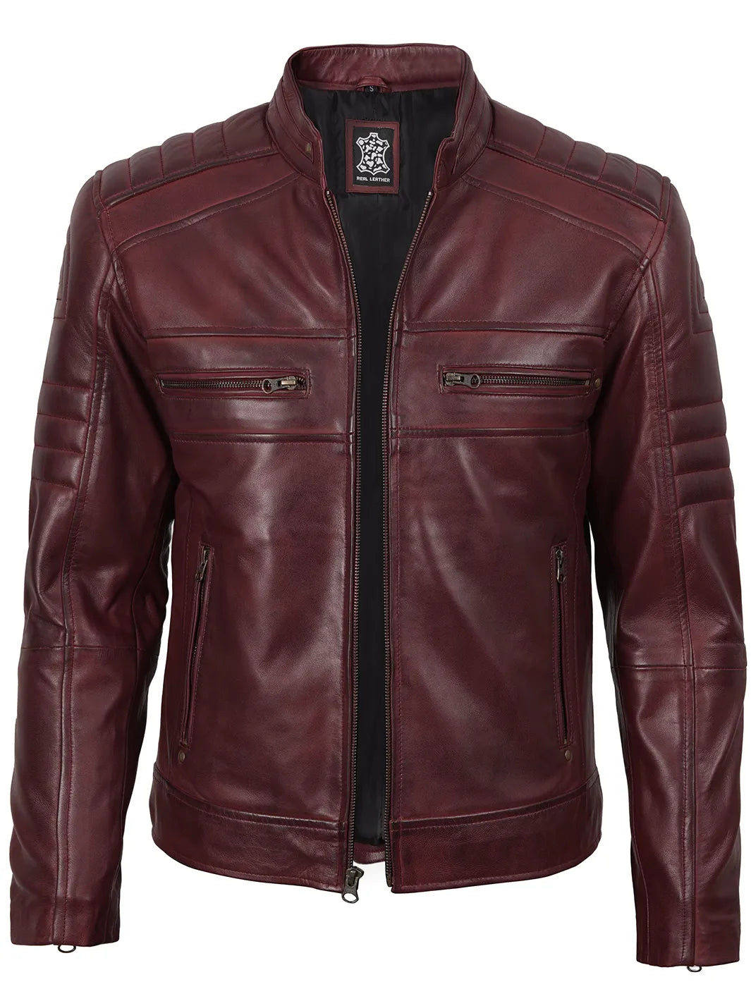 Maroon Leather Jacket Mens Biker 