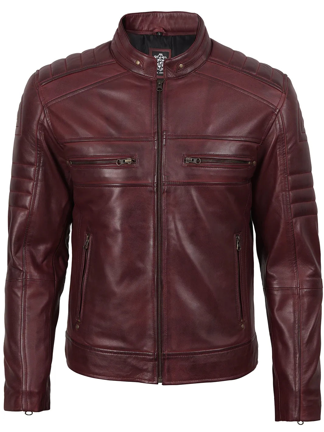Mens Biker Leather Jacket Maroon 