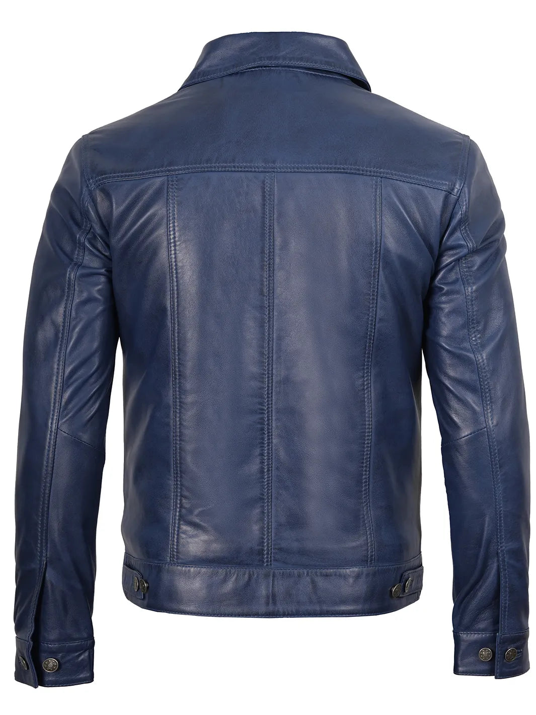 Mens Blue Real Leather Trucker Jacket