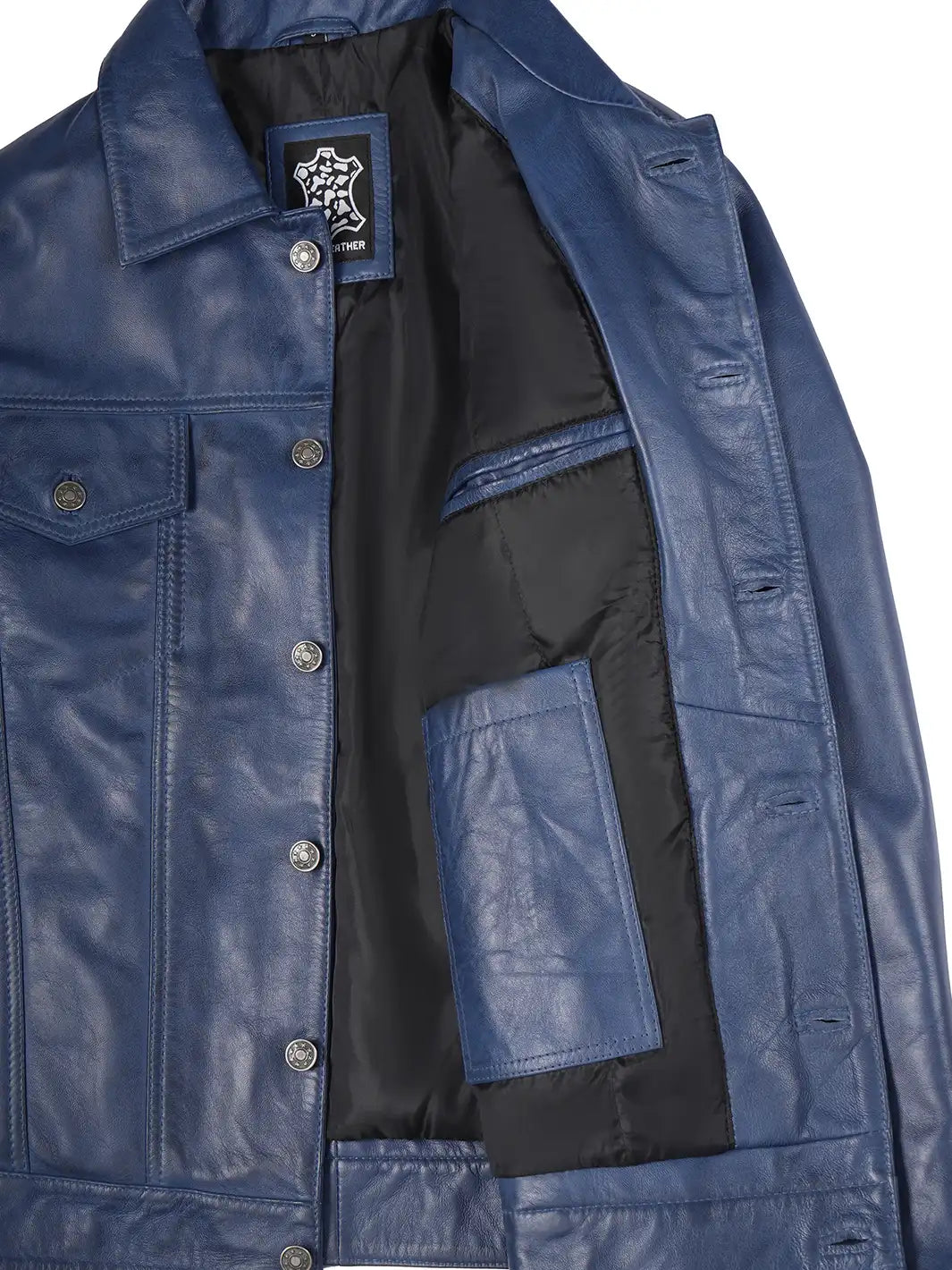 Mens Blue Trucker Jacket Features 