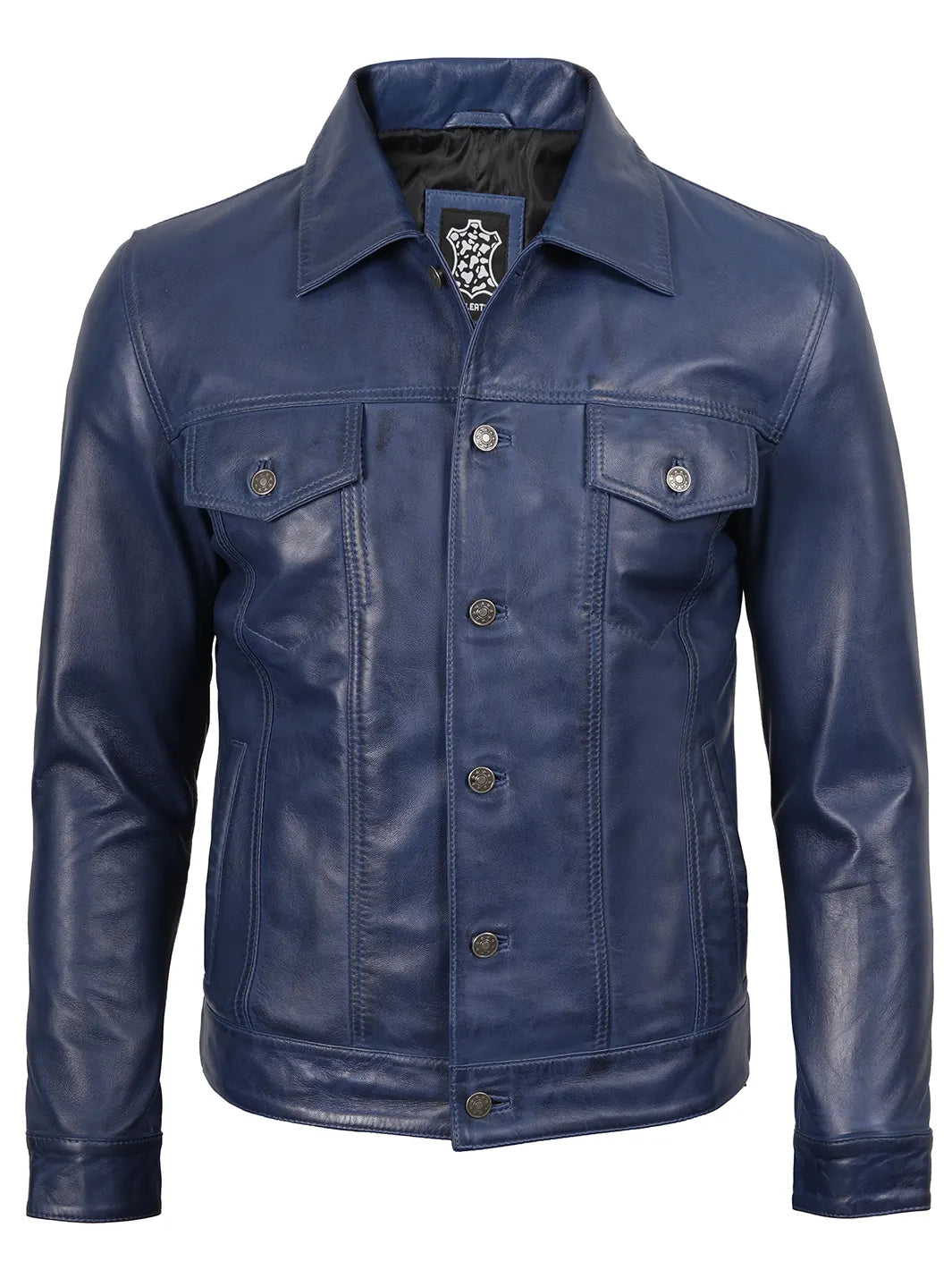 Mens Real Leather Jacket Blue 