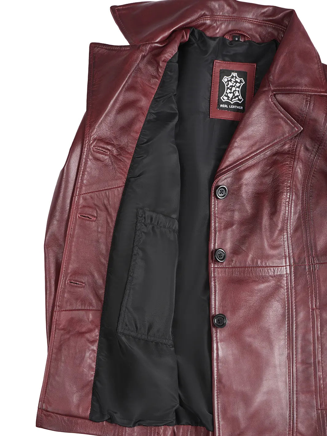 Real Leather Burgundy Blazer Three Button Women
