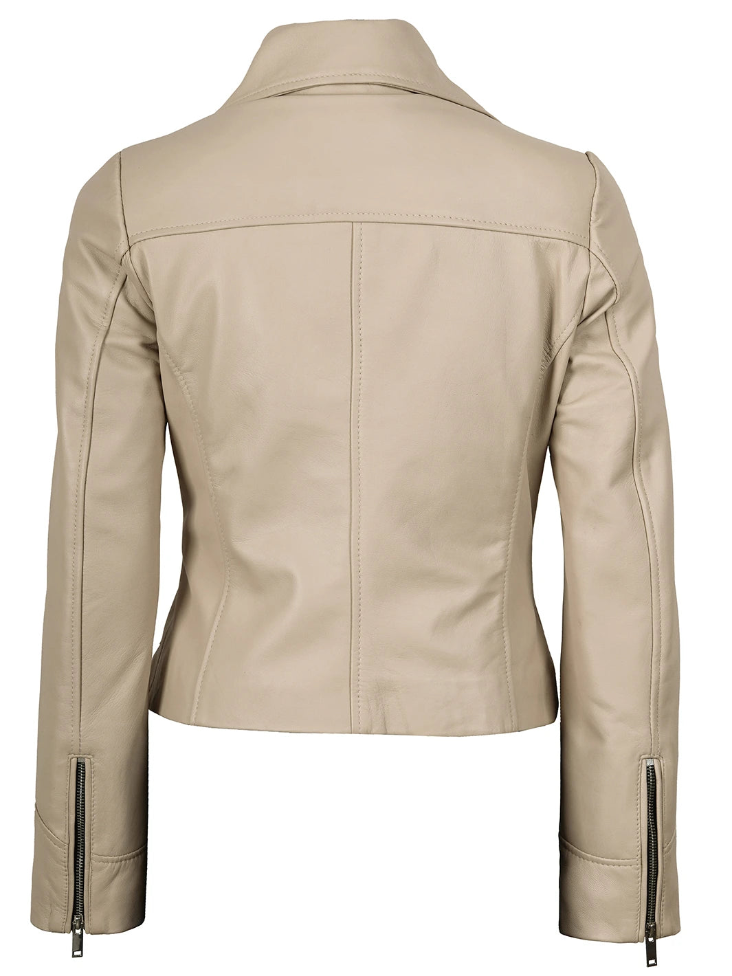 Womens Beige Asymmetrical Biker Real Leather Jacket