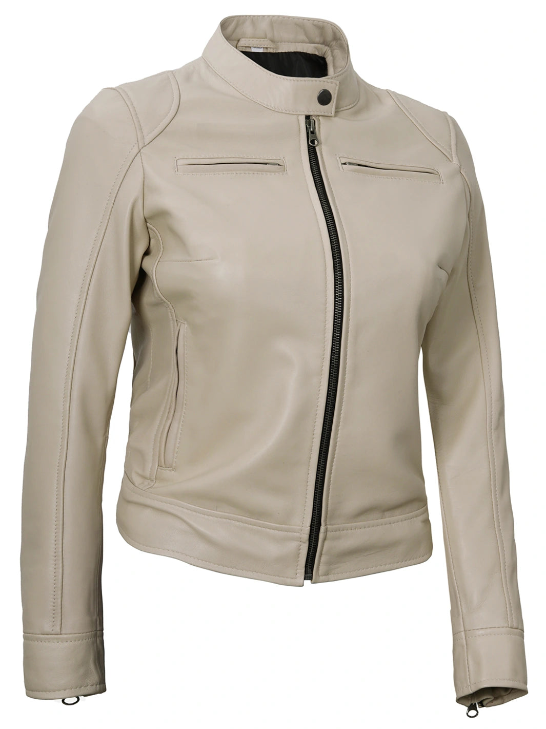 Womens Beige Leather Cafe Racer Jackets