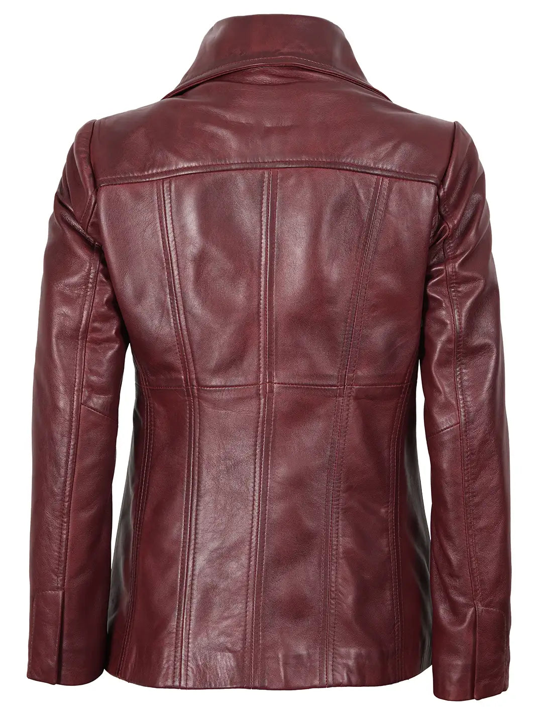 Womens Real Leather Burgundy Blazer with Three Button
