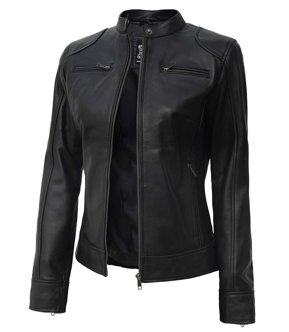 women's leather biker jacket