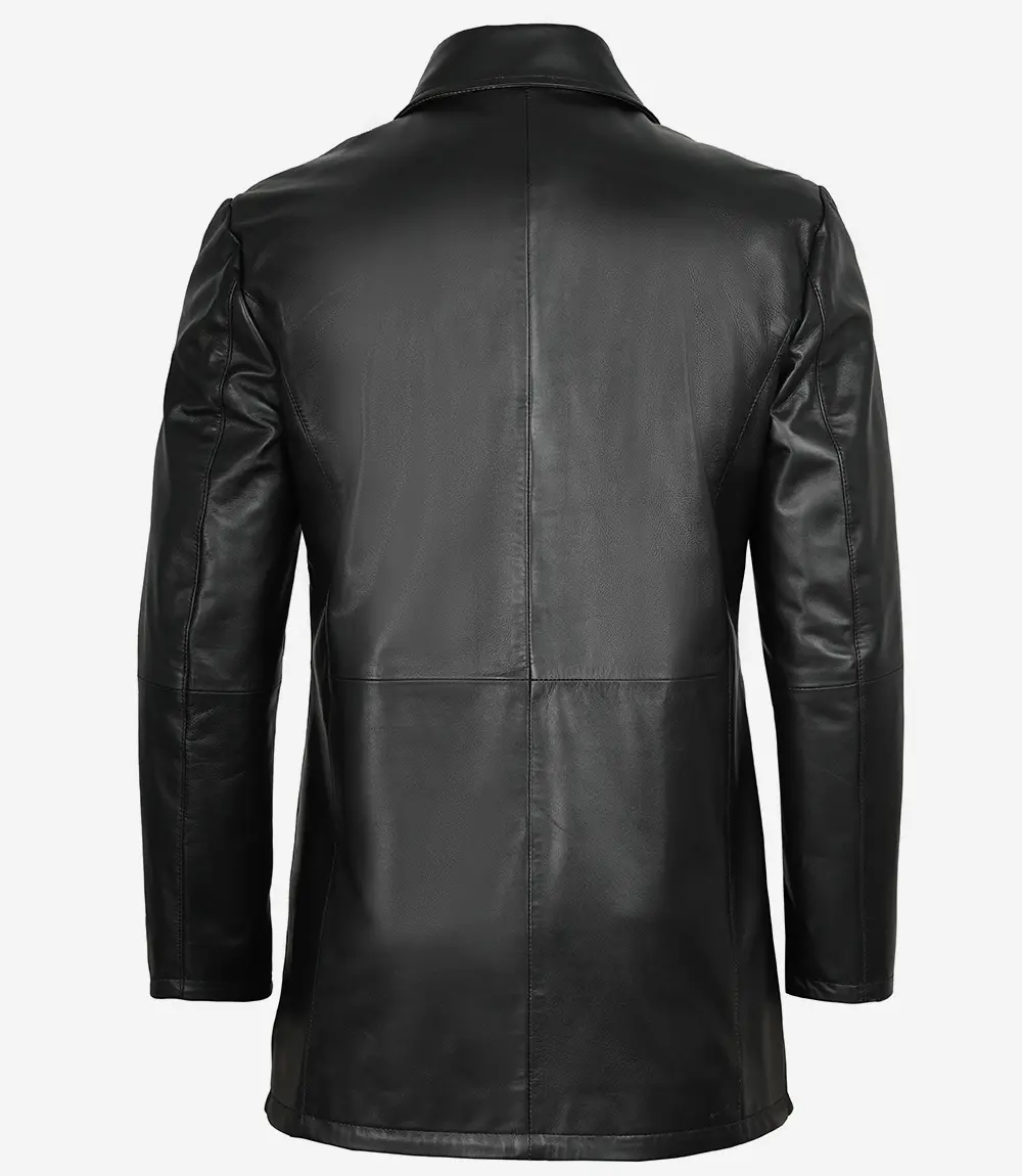 mens black leather coat back