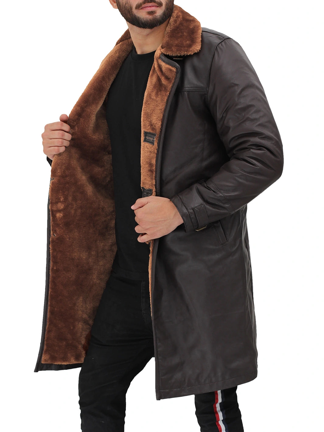 brown faux shearling jacket mens 