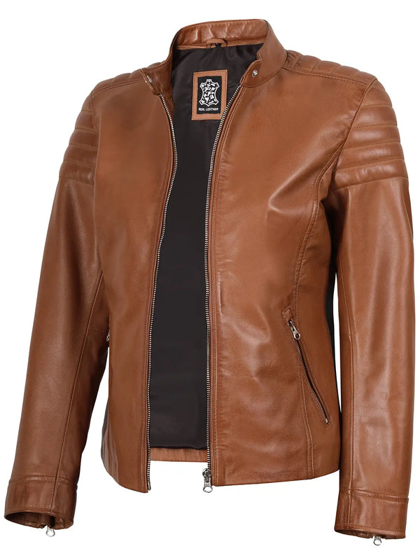 womens tan leather jacket 