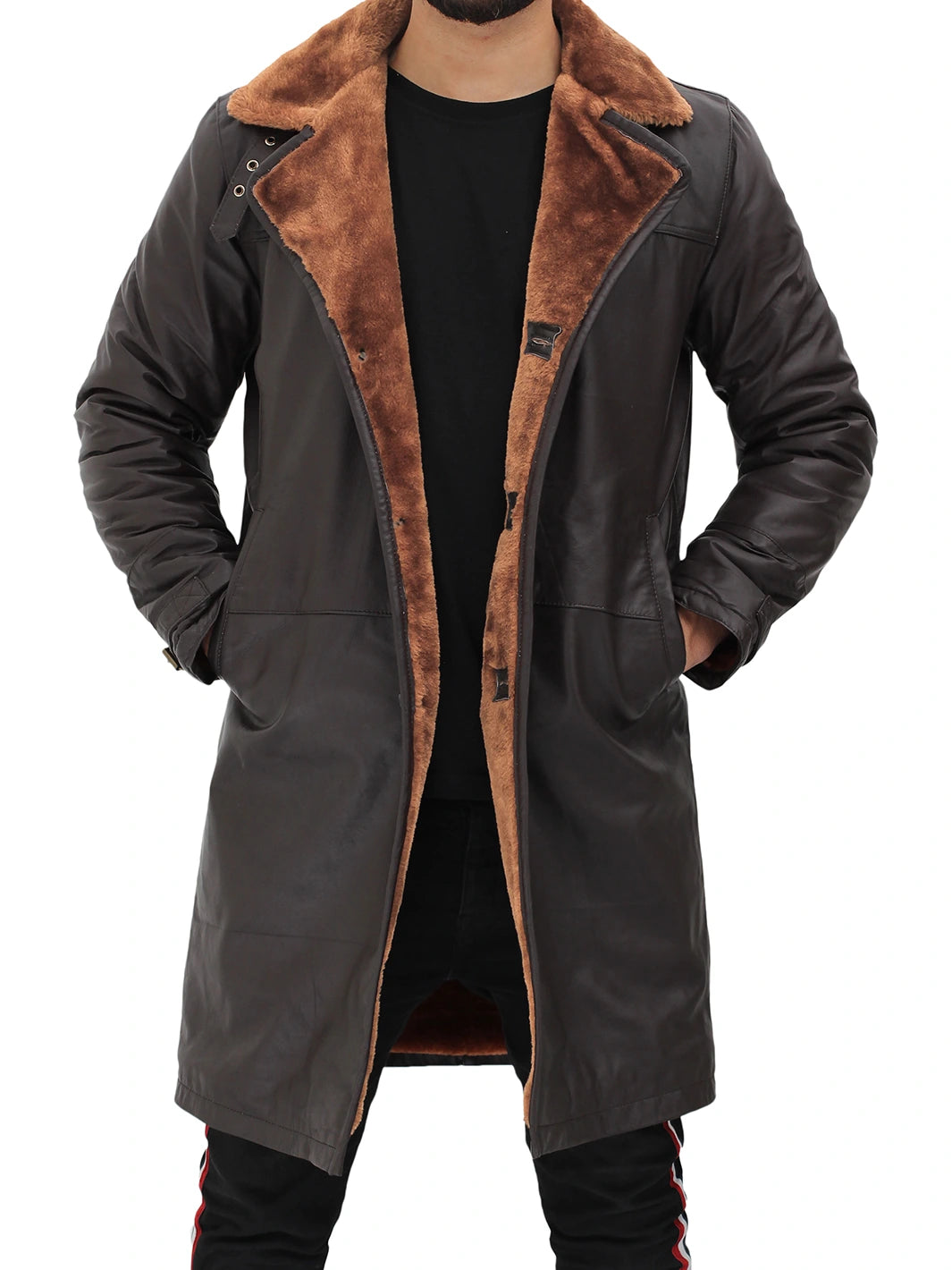 mens faux fur leather coat 